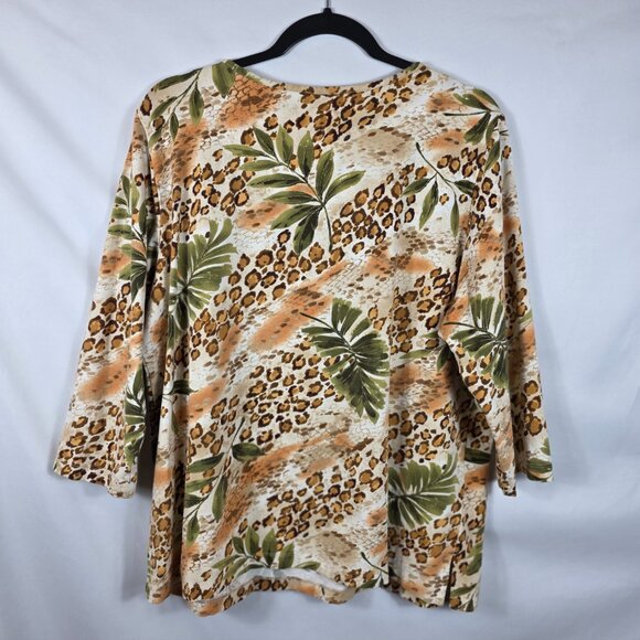 Alfred Dunner Top Tee Blue Women's Size Large Brown & Green Animal/Jungle Print - Picture 9 of 11